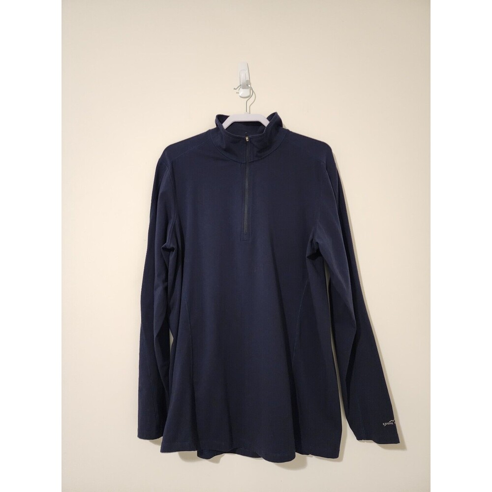 Eddie Bauer Tall Mens 1/4-Zip Mock Neck Pullover Navy Blue Cotton-Blend Size LT - Picture 2 of 10